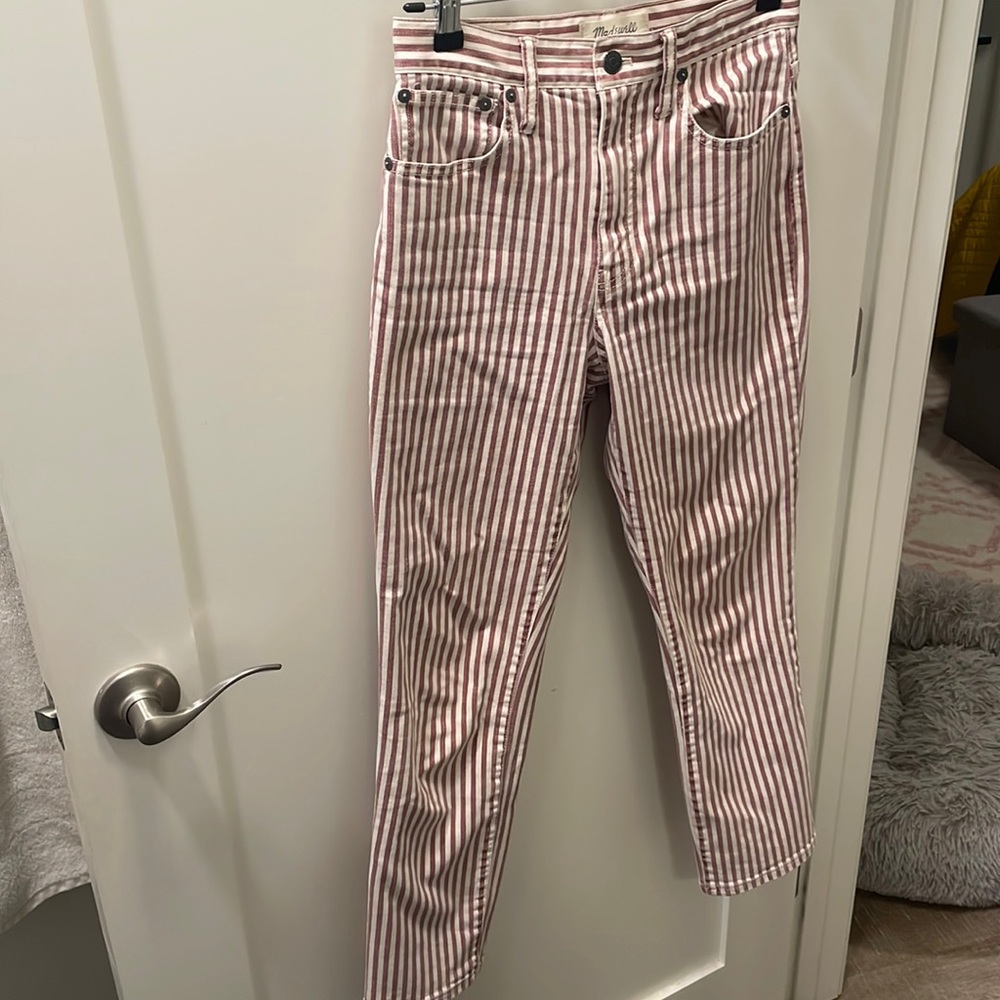 Madewell high rise skim crop boyjean. Stripes. Size 24
